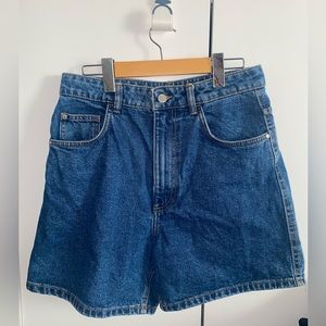 Zara Trf High-waisted Mom Fit Dark Blue Denim Shorts Size  EUR 38